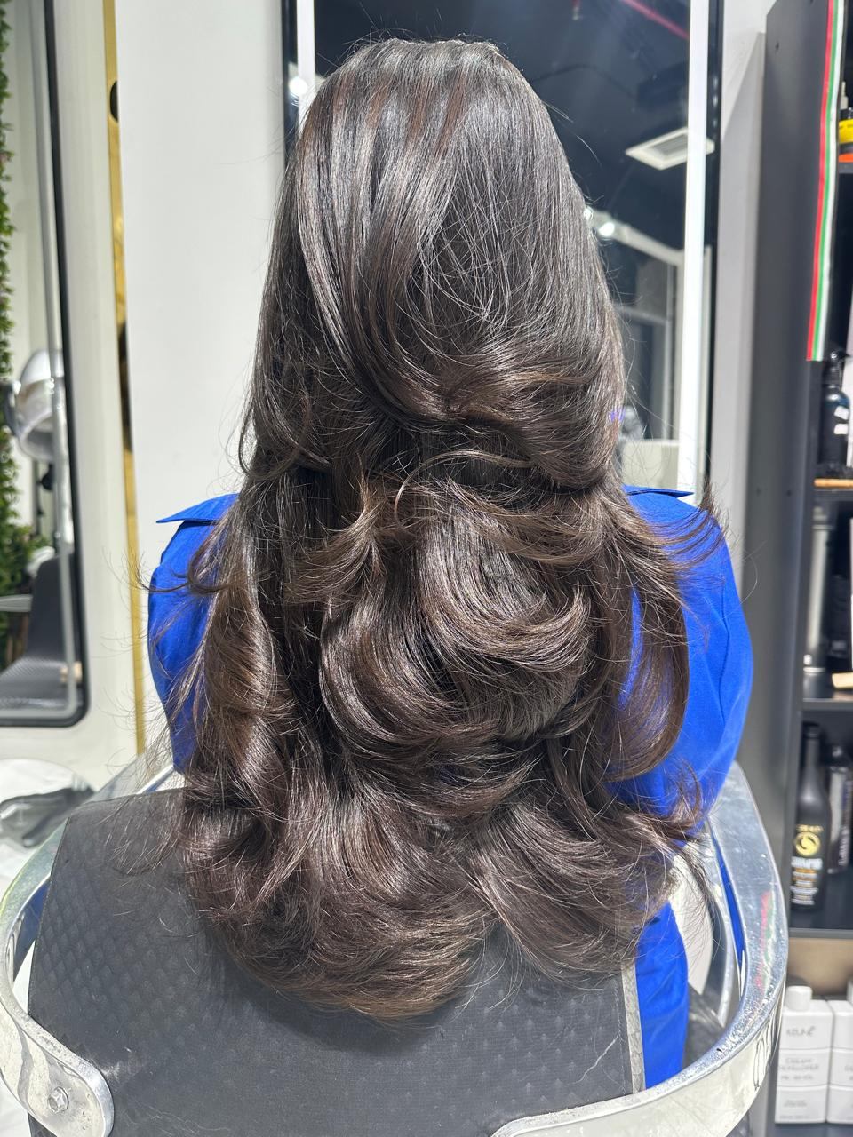 Long layered brunette blow dry