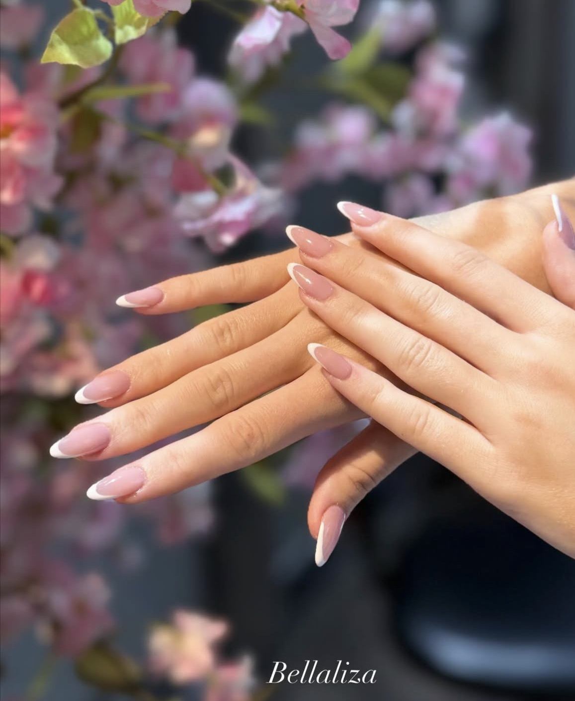 Nude almond manicure